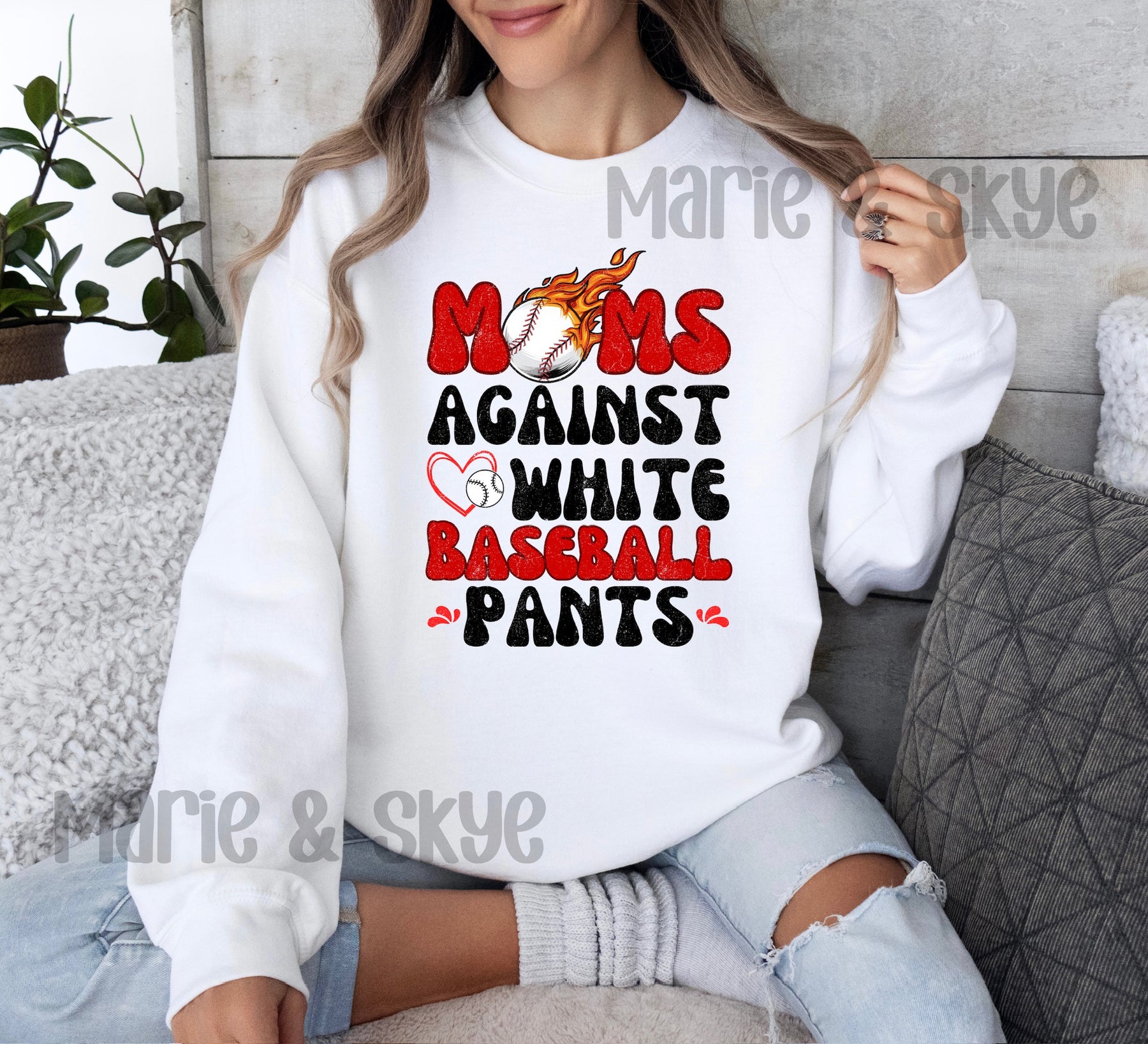 Moms Against White Baseball Pants Sweatshirt