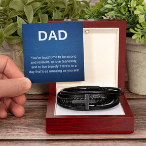 Dad Gift Dad Bracelet Leather Cross Bracelet Men's Cross Leather Bracelet Dad Birthday Gift Cross Bracelet Gift for Dad